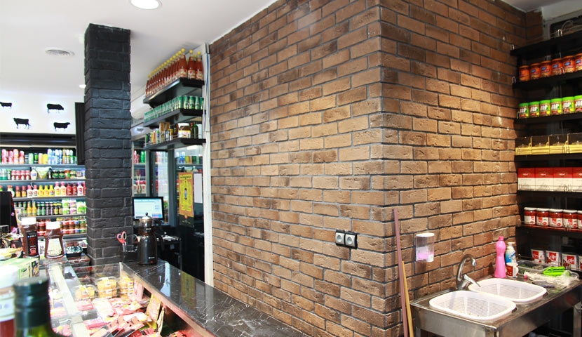 سنگ بتن اکسپوز صدر استون طرح آجر در طراحی نمای مغازه