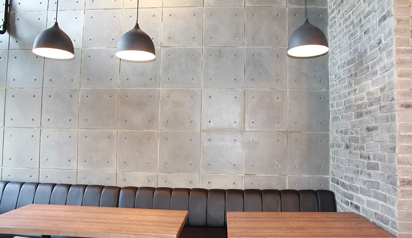 سنگ بتن اکسپوز و آجر صدر استون در طراحی داخلی رستوران
