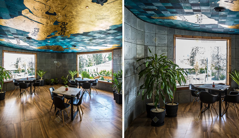 سنگ بتن اکسپوز صدر استون در طراحی داخلی رستوران