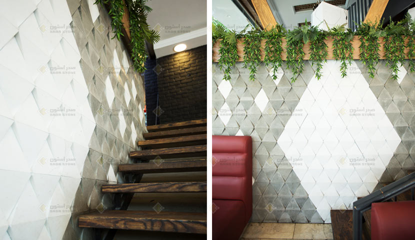 سنگ بتن اکسپوز صدر استون طرح Triangle در طراحی داخلی رستوران