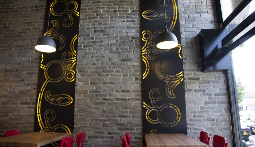 سنگ بتن اکسپوز صدر استون طرح آجر در طراح رستوران